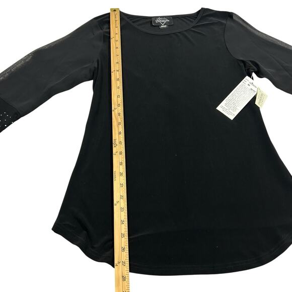 NWT Crystalline Tango Mango Black Rhinestone Cuff Top M Studded Swarovski Sheer - Picture 7 of 9